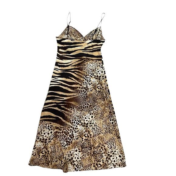 Natori Slip Dress Women Size Small Leopard Animal Print Tiger Surplice Midi - Picture 3 of 11